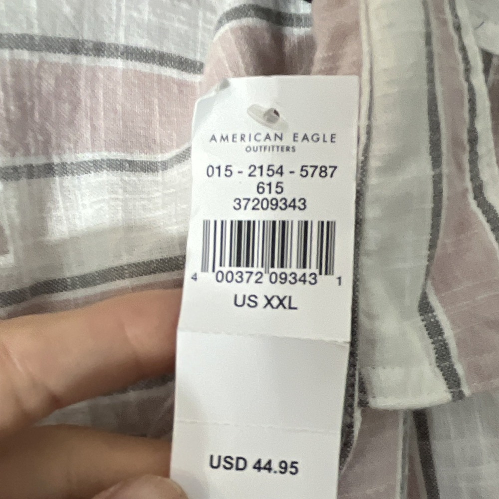 American Eagle Mens XXL Striped Short Sleeve Point Collar Button-Up Pockets - Picture 4 of 7